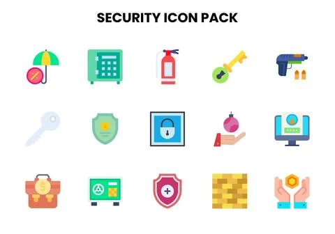 Security Flat Design Icons Pack Stock Illustration