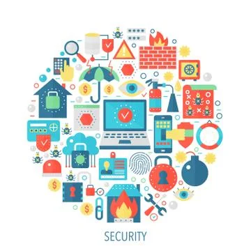 Security flat infographics icons in circle - color concept illustration for 库存插图