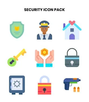 Security Flat Set Icons Pack Stock Illustration
