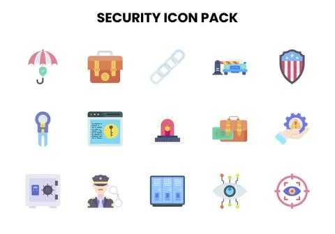 Security Flat Set Icons Pack Stock Illustration