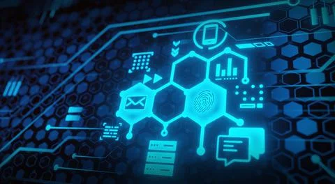 Security of future technology and Cybernetics on the Internet, finger scannin Illustrazione stock
