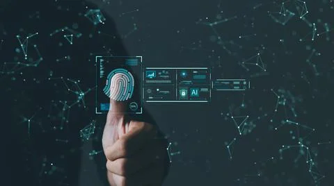 Security of future technology and Cybernetics on the Internet, finger scannin Stock Photos