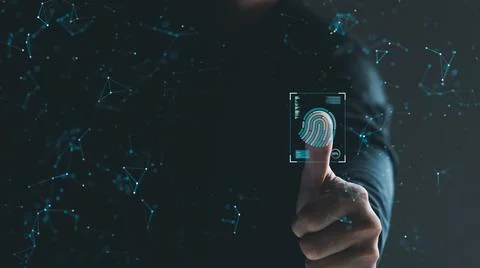 Security of future technology and Cybernetics on the Internet, finger scannin Stock Photos
