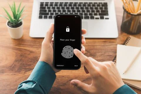Security of future technology and Cybernetics on the Internet, finger scannin Stock Photos