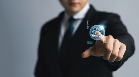 Security of future technology and Cybernetics on the Internet, finger scannin Stock Photos