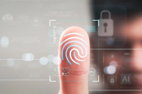 Security of future technology and Cybernetics on the Internet, finger scannin Stock Photos