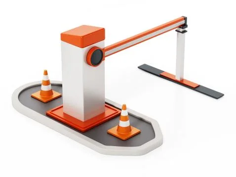 Security gate with closed barrier. 3D illustration Illustrazione stock