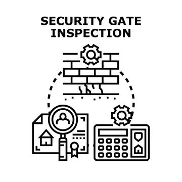 Security gate inspection concept identifying structural and system issues Stock Illustration