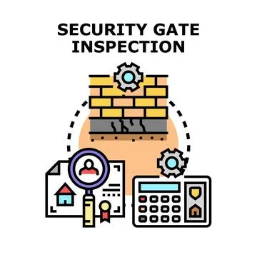 Security gate inspection concept identifying structural and system issues 스톡 일러스트