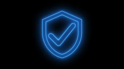 Security Glowing Neon Shield with Checkmark Symbol Animation, Animated Glow.. Stock Footage 307771518