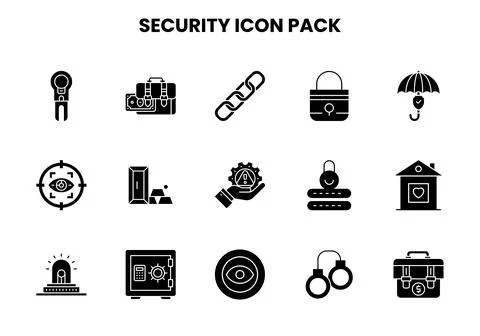 Security Glyph Collection Icons Pack Stock Illustration