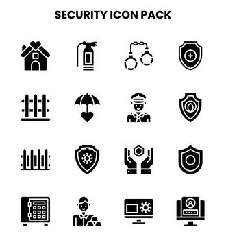 Security Glyph Icons Pack Illustrazione stock
