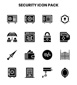 Security Glyph Icons Pack Stock Illustration