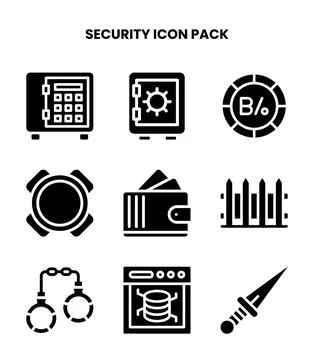 Security Glyph Set Icons Pack Stock Illustration