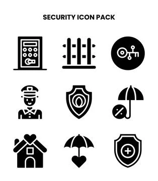 Security Glyph Vector Icons Pack Stock Illustration