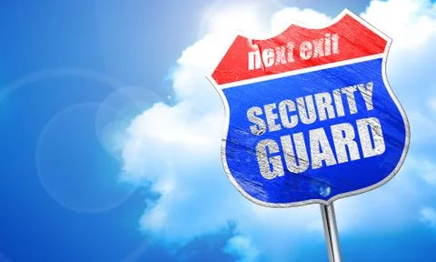 Security guard, 3D rendering, blue street sign Stock Illustration
