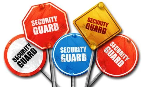 Security guard, 3D rendering, rough street sign collection Stock Illustration