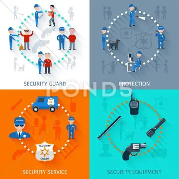 Security guard 4 flat square Stock Illustration