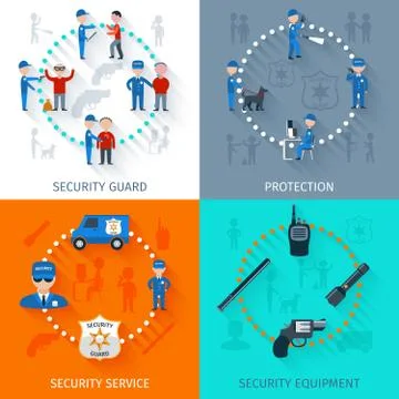 Security guard 4 flat square Illustrazione stock