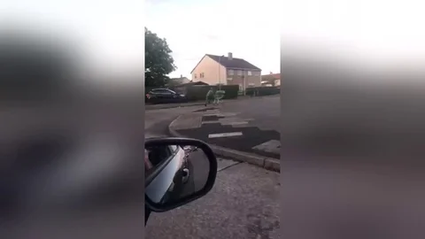 Security guard cant keep up with man who stole TVs from Tesco Vídeos de archivo 106318179