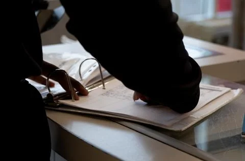 Security guard. Checking in his shift arriving on site. Stock Photos