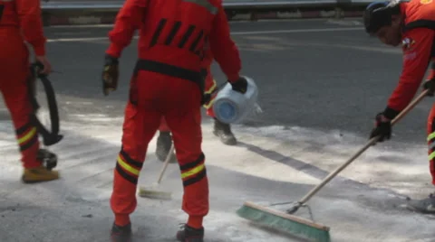 Security guard cleaning track. Stock Footage 64913844