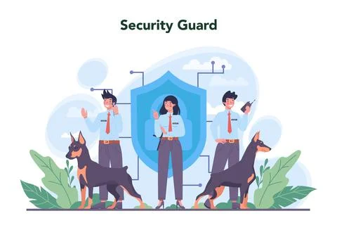 Security guard concept set. Surveillance and ptrotection idea. Stock Illustration