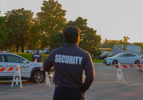 Security guard controlling the traffic and parking at Asian festival in Canada Stock Photos