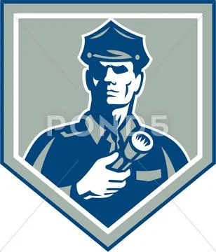 Security guard flashlight shield retro Stock Illustration