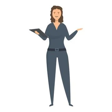 Security guard holding tablet and gesturing, providing security and assistance 스톡 일러스트
