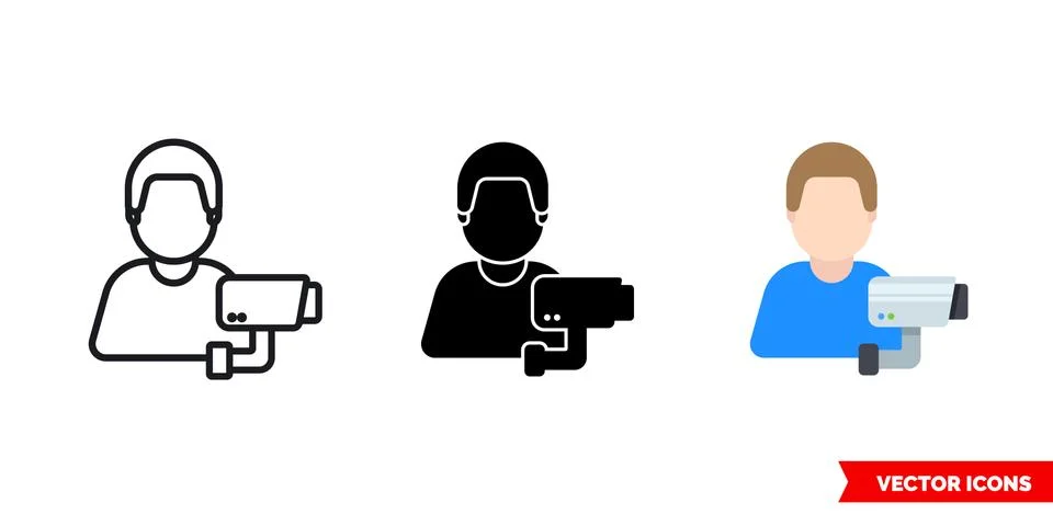 Security guard icon of 3 types color, black and white, outline. Isolated vect Stock Illustration
