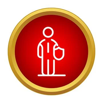 Security guard icon protecting with shield in red button Illustrazione stock