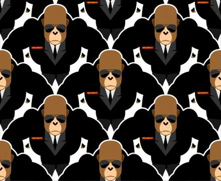 Security guard monkey seamless pattern. Bodyguards Gorilla Vector background. Stock Illustration