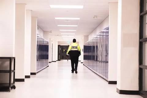 Security guard patrolling at school Stockfoto's