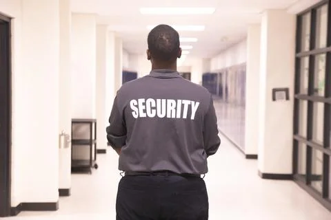 Security guard patrolling at school Stockfoto's