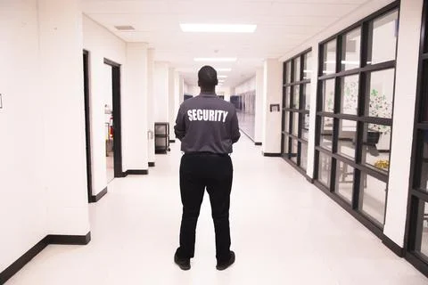Security guard patrolling at school Stockfoto's
