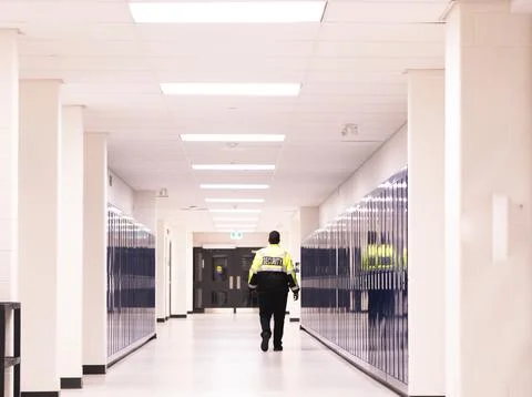 Security guard patrolling at school 库存照片