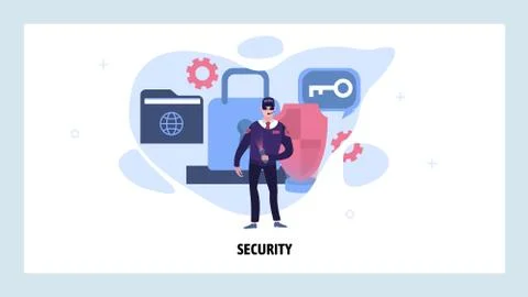 Security guard protect data and privacy. Secure access and cyber safety. Vector Illustrazione stock