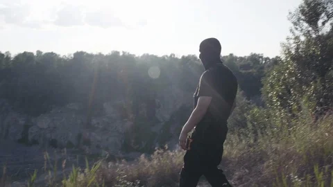 The security guard protects the quarry, inspects the territory Stock Footage 95168362