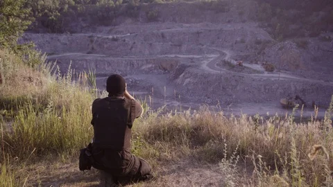The security guard protects the quarry, inspects the territory Stock Footage 95170648