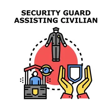 Security guard providing protection and control services Stock Illustration