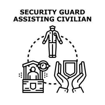 Security guard providing protection and control services Stockillustratie