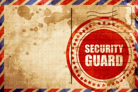 Security guard, red grunge stamp on an airmail background Stock Illustration