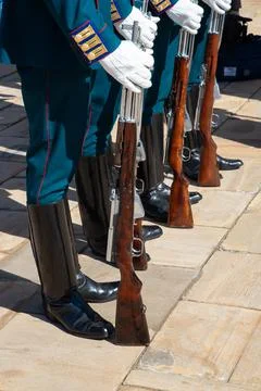 Security guard stand by in the row waiting for ceremony parade show Stock-Fotos
