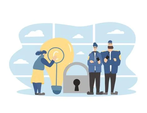 Security guard standing with arms crossed. Man and woman wearing in a guards  Stock Illustration