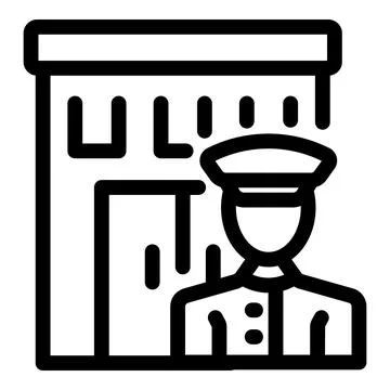 Security guard standing in front of building entrance Ilustración de archivo