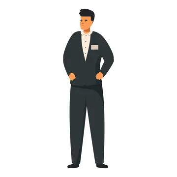Security guard standing guard wearing name tag and suit Illustration