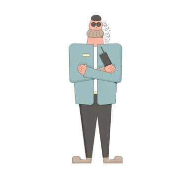 Security guard standing isolated on white background. Vector male character i 스톡 일러스트