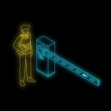 Security guard standing near automatic barrier gate Ilustración de archivo