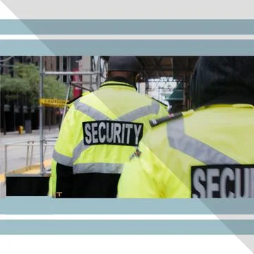 Security guard standing by next to security car Stock Photos